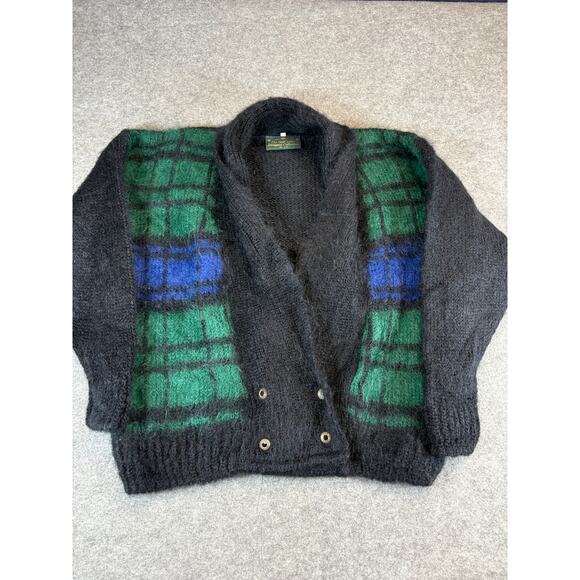 Vintage 80s The Gold Label Mohair Plaid Cardigan Womens Large Shawl Cozy Sweater - Picture 1 of 6